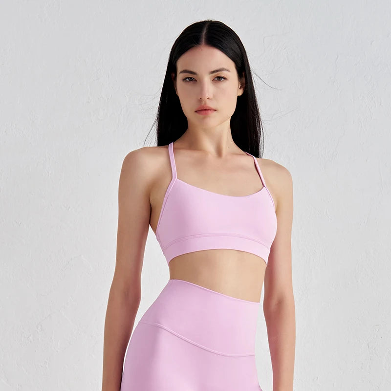 Sling Strap Sports Bra - Removable Pad Yoga Fitness Bra with Elastic Support