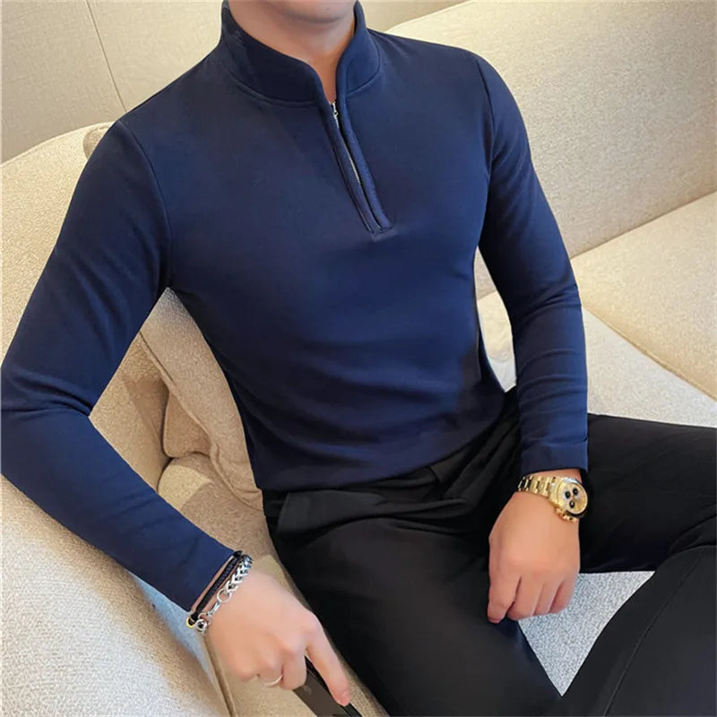 Men's Slim Fit Half-Zip Stand Collar T-Shirt