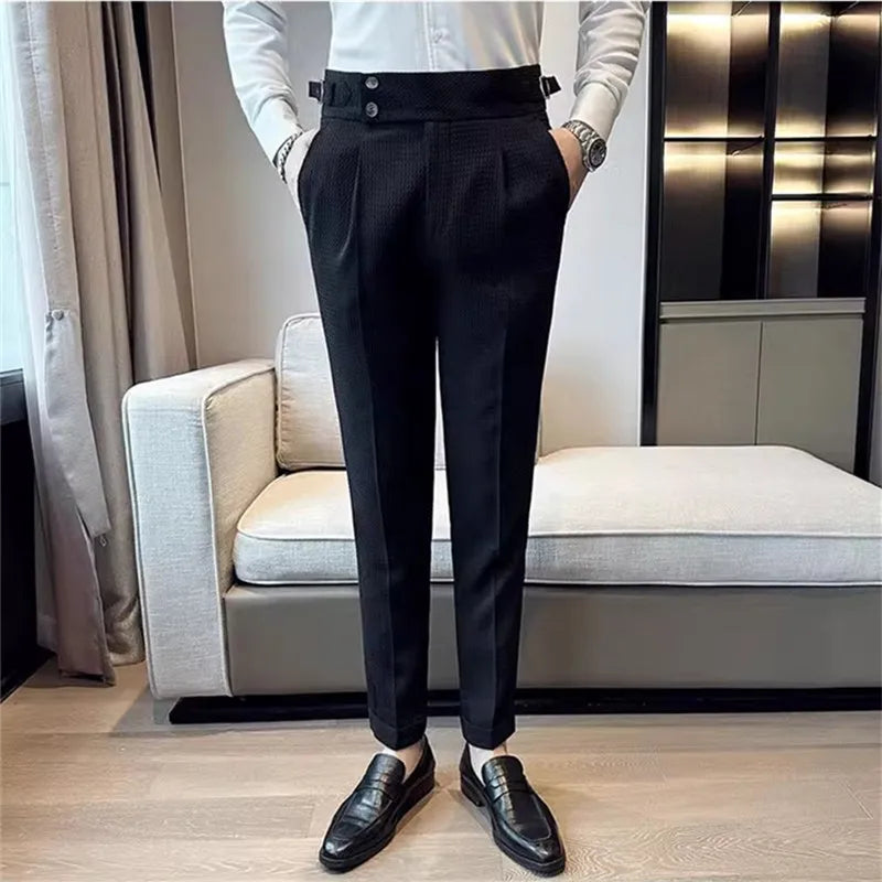 Men's High waist Smart Casual Solid Colour Formal Trousers