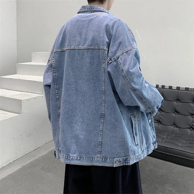 Men's Loose Turn Down Collar Vintage Style 53.6% Cotton  Denim Jacket