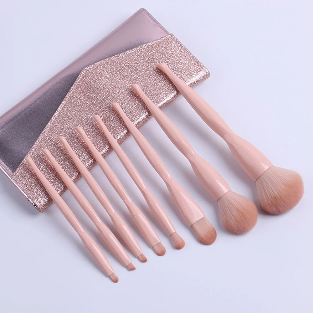 8PCS Pink Vegan Makeup Brushes Set With Bag