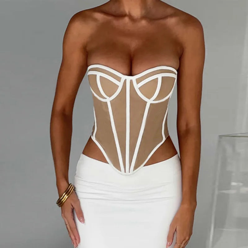 Women's Backless Corset Top - Sleeveless Bustier Crop Top