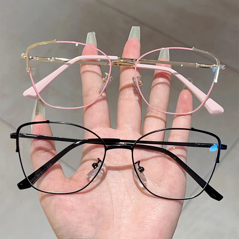 Women's Retro Oval Metal Frame Blue Light Glasses - Korean Style Eyewear