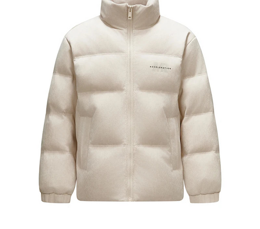 Down Jacket Men Faux Suede Texture Stand Collar Puffer Coat Winter Loose Fit Warm Outerwear