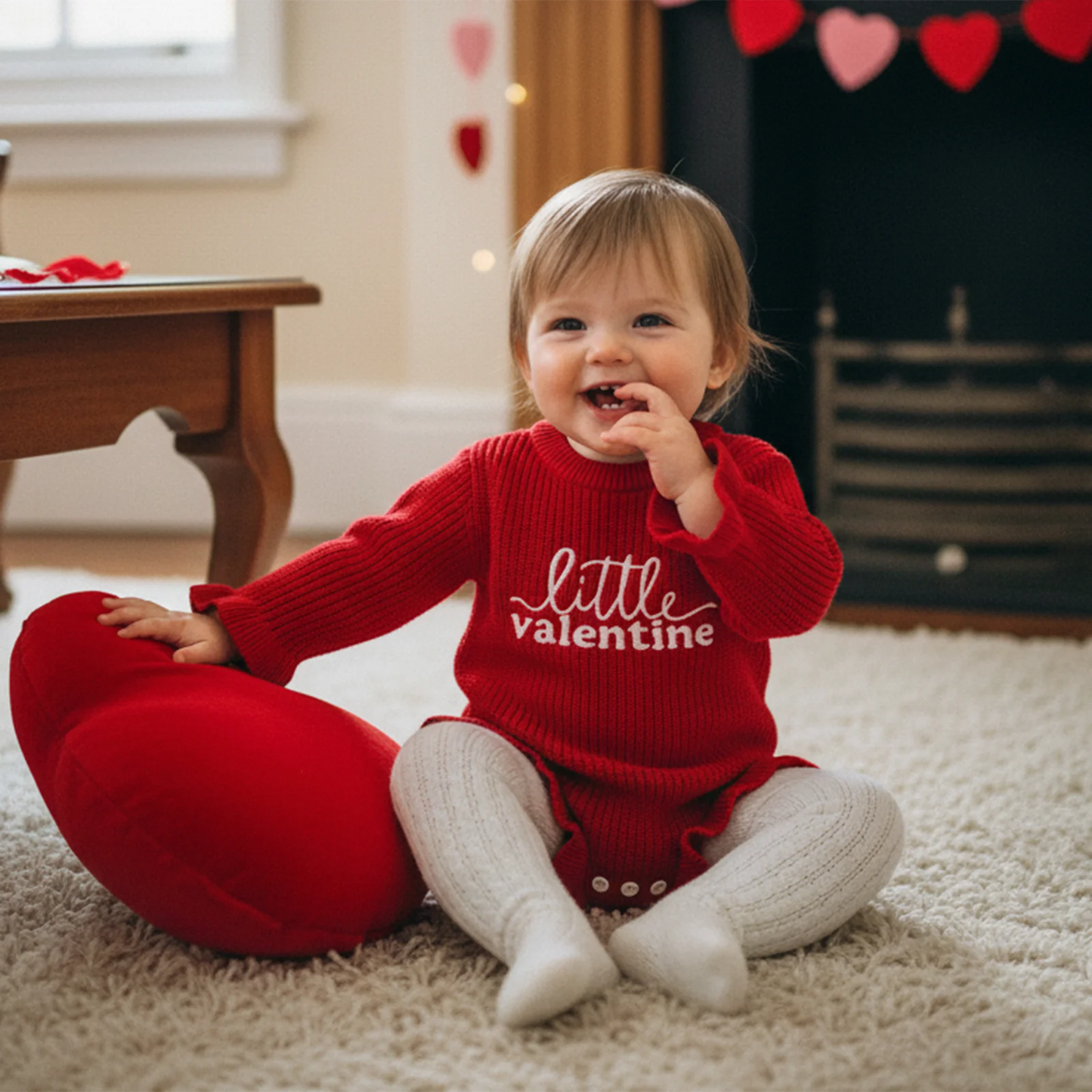 Baby Girls Boys Valentine's Day Sweater Romper - Letter Embroidery Long Sleeve Jumpsuit 0-18M