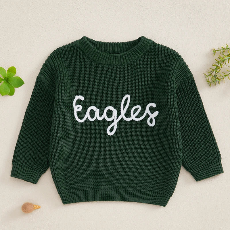 0-3Y Autumn Winter Baby Boys Girls Knit Sweater  Letter Embroidery Crew Neck Long Sleeve Pullover Top