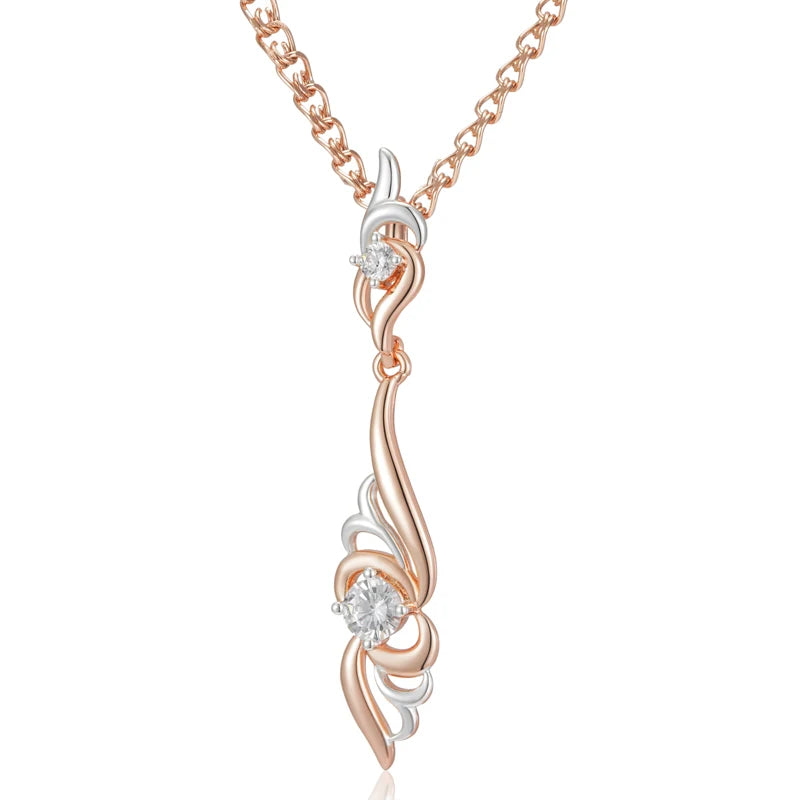 Women's 585 Rose Gold Silver Colour Mix Boho Unique Flower Shape Pendant Necklace