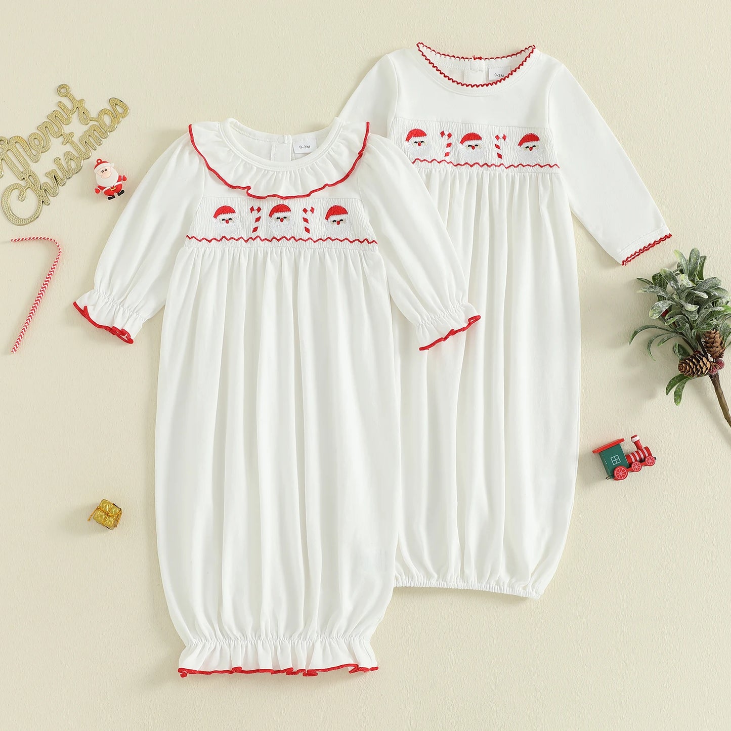 Newborn Baby Christmas Romper - Embroidery Long Sleeve Autumn Winter Set (0-3M)
