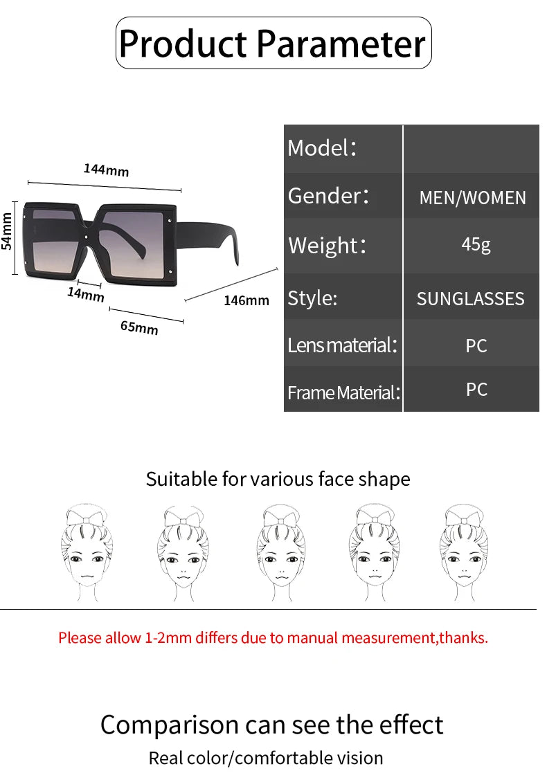 Women's Square Oversized One-pieces Gradient Sunglasses