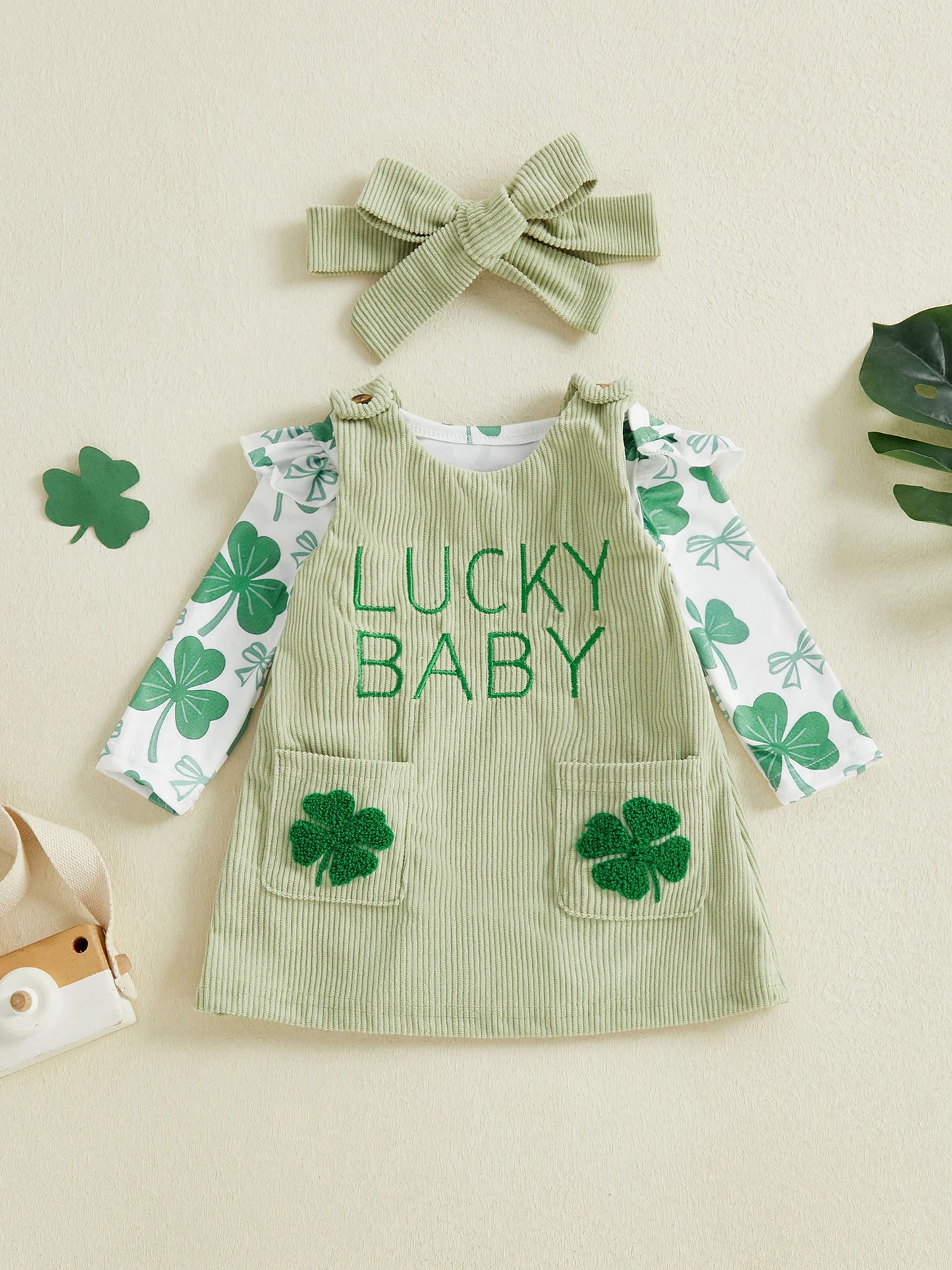 Baby Girls' Shamrock Print Romper Dress & Headband Set