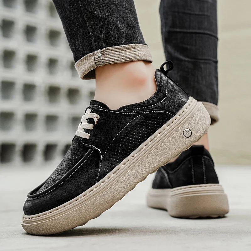 Men's Casual Platform Sneakers - Breathable Lace-Up Tennis Shoes