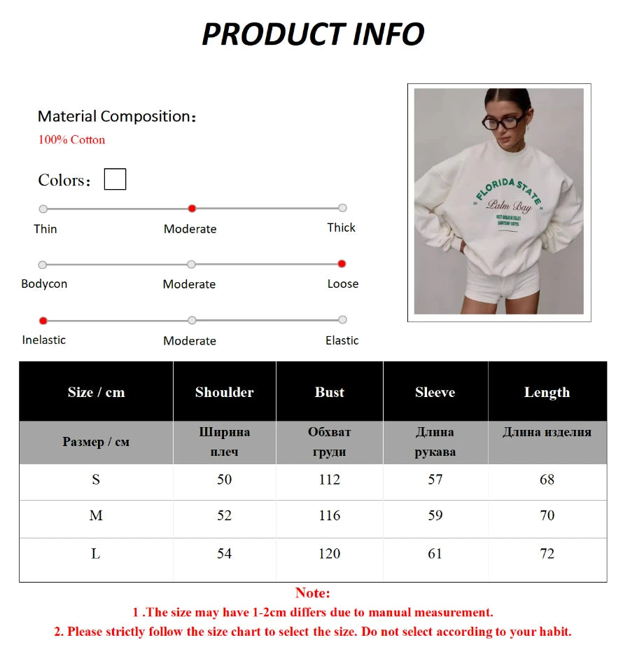 Women's 100% Cotton Basic Letter Printed Casual Versatile Loose Oversized Long Sleeve Sweatshirt