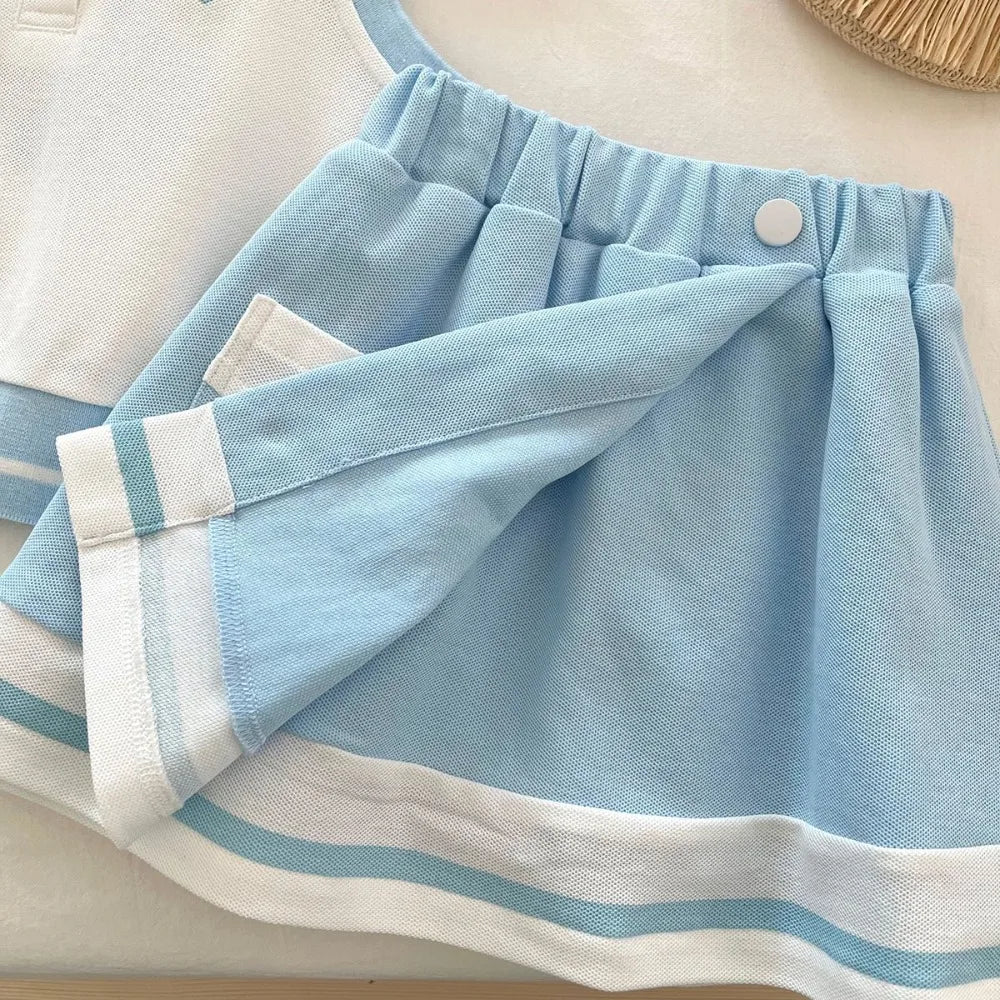 Girl's  Casual Sportswear Sleeveless Polo Shirt and Skirt College Style Easter Children's Sets