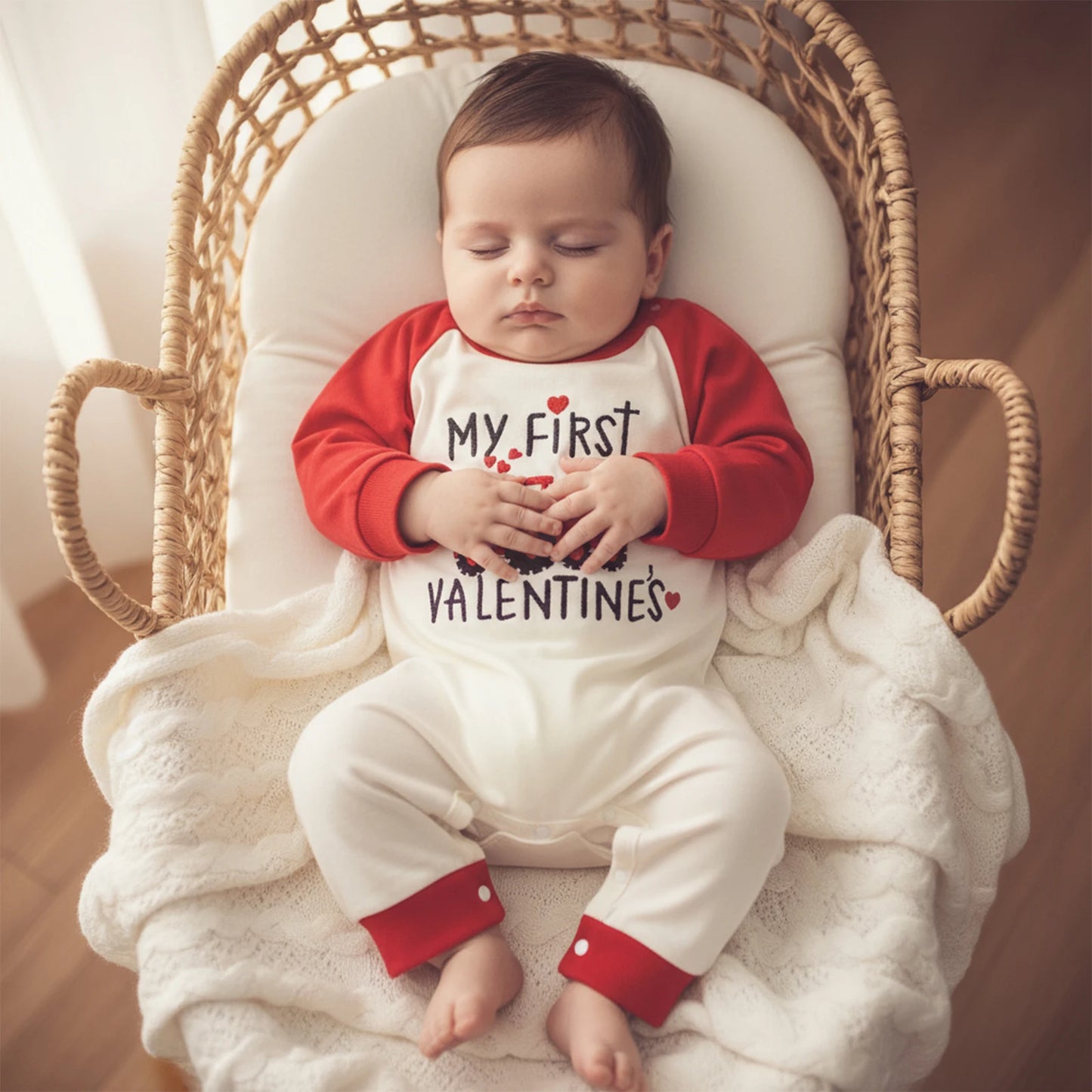 Newborn Baby Boys Valentine's Romper - Love Heart Tractor Embroidery