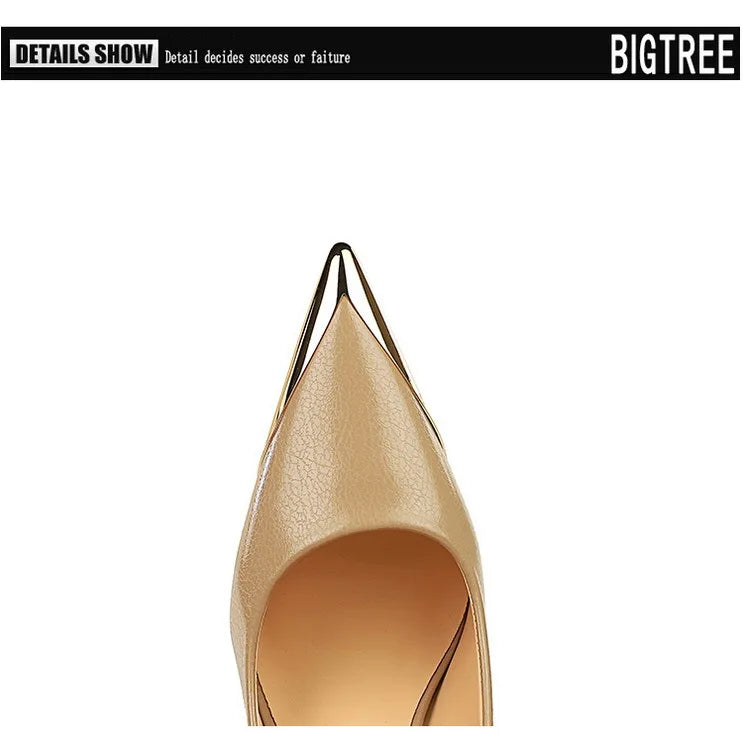 Women's Metal Pointed Tip  High Heels  Stilettos PU Leather Shoes