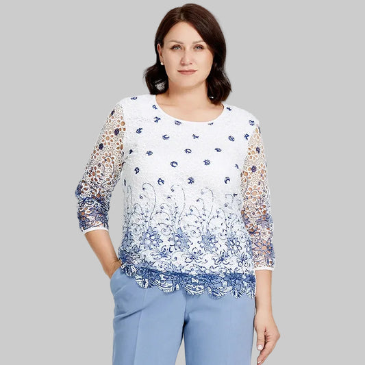 Women's Oversized Lace Hollow Out Long Sleeve Top