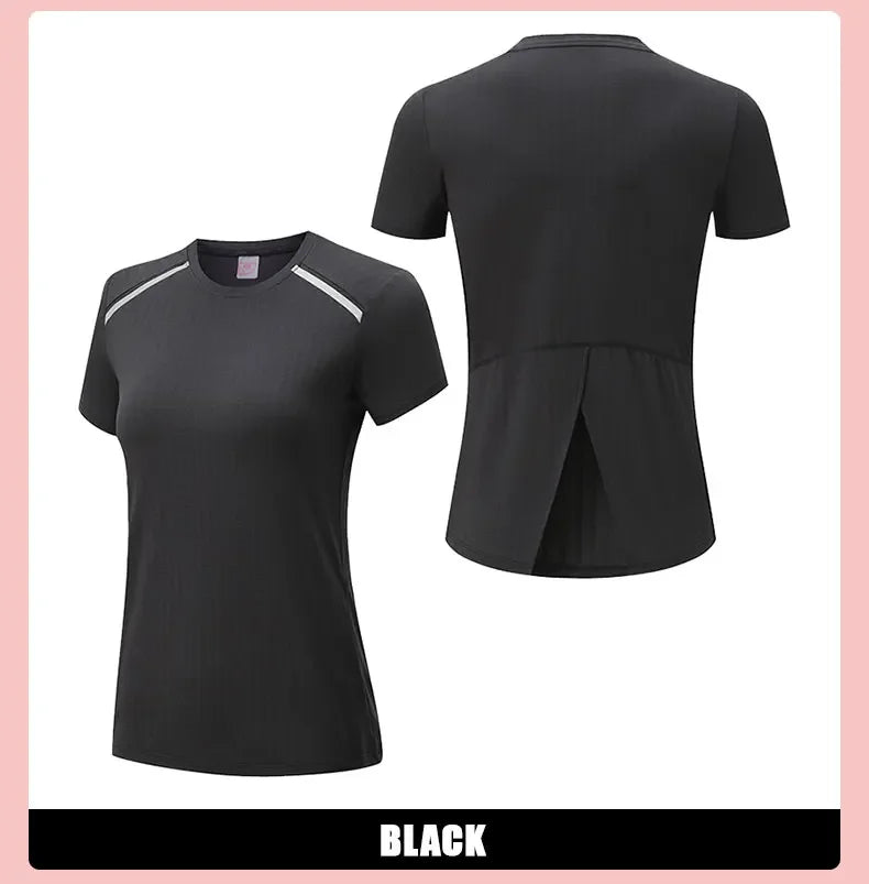 Women's Gym Jogging, Marathon Running Short Sleeve Outdoor Sports Fitness Sweatshirt Yoga Dry Fit T-Shirt