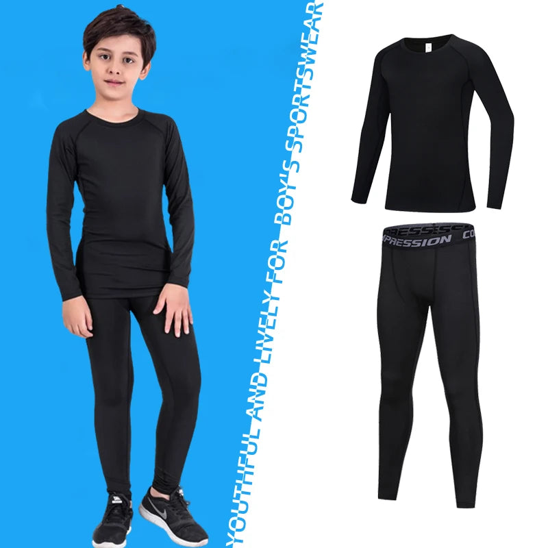 Kids Boy's Fitness Tracksuits Youth Warm Pants Top Underwear Tight Sports Compression Running Basketball Sportswear
