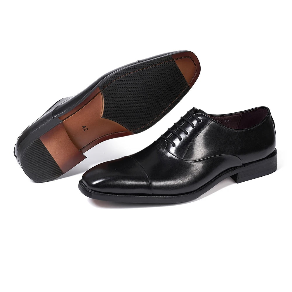 Men's Classic Lace-Up Oxfords Genuine Leather Cap Toe Wedding Party Formal Shoes