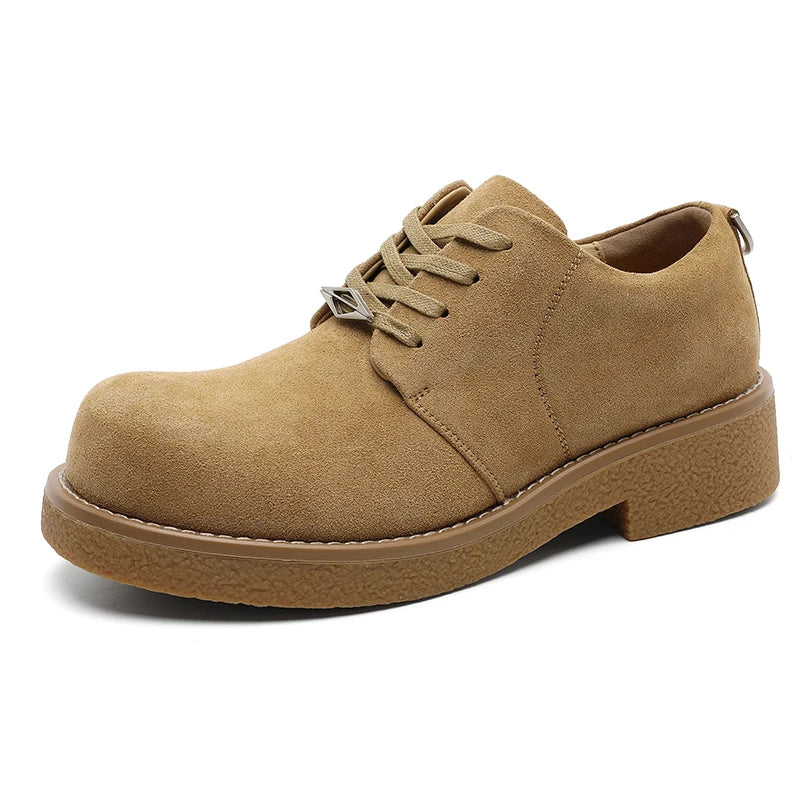 Men's Suede Leather Platform Work Shoes - Lace-Up Business Sneakers