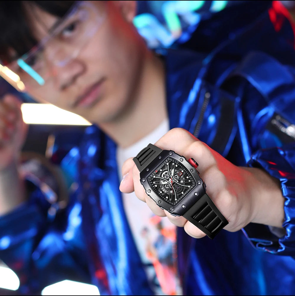 Men's 3D Quartz Stainless Steel Watch - Waterproof with Silicone Strap