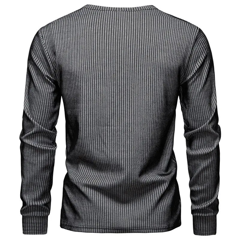 Men's Henry Collar Long Sleeve T-Shirt Solid Striped Smart Casual Pullover