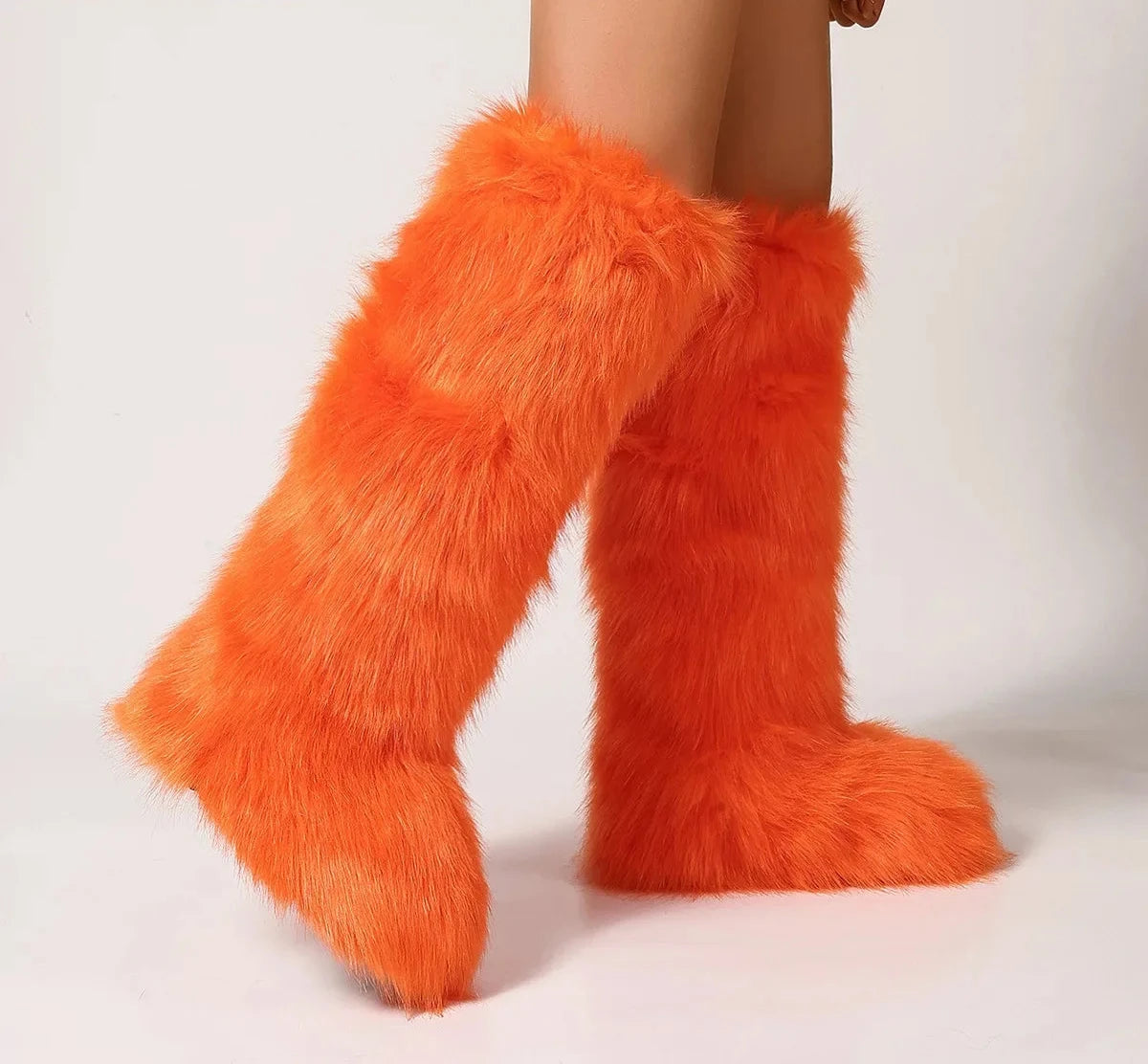 Women's Winter Thigh High Fluffy Plush Knee High Fur Faux Boots