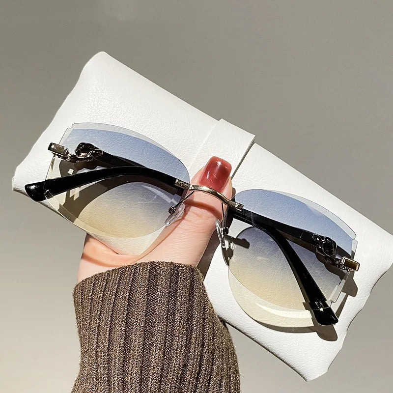 Women's Gradient Frameless Sunglasses - Cut Edge Metal Design