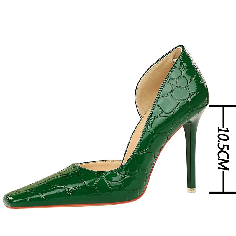 Women's Patent Leather Stone Pattern High Heels Square Head Stilettos Shoes