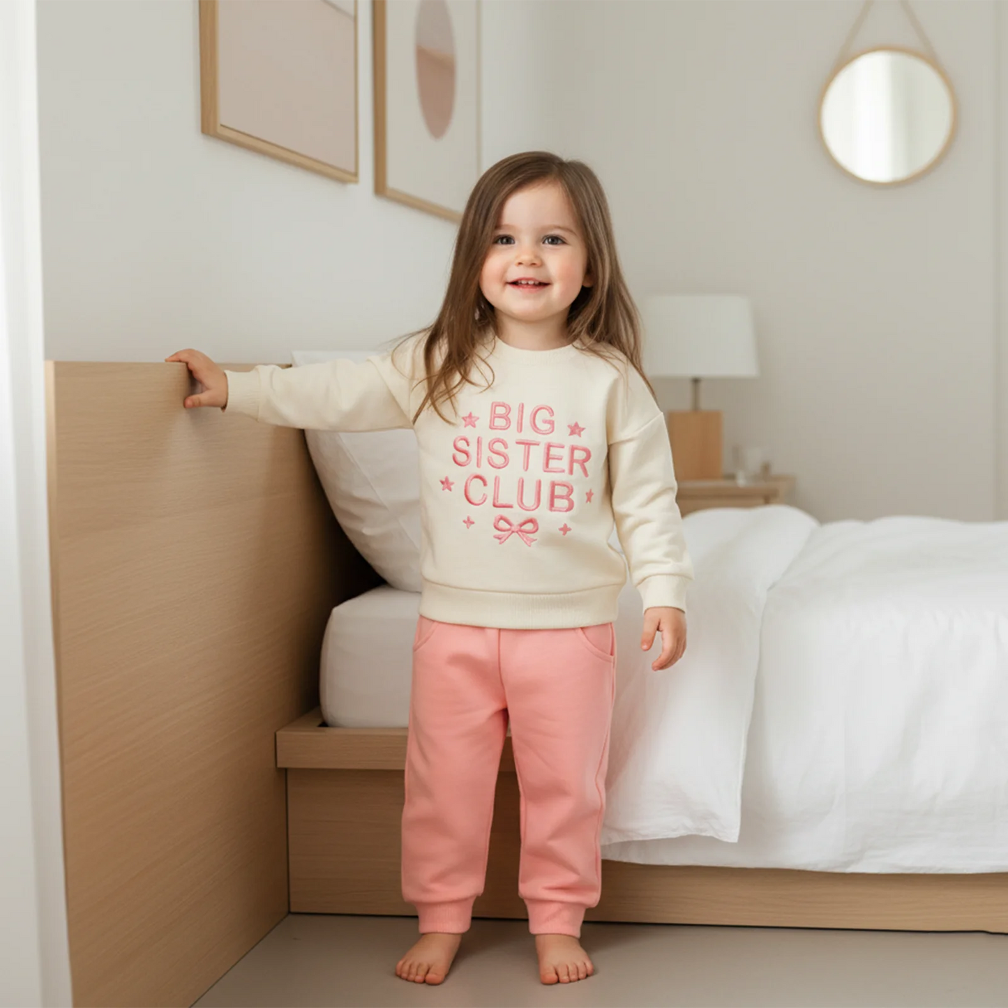 Toddler Baby Girls Fall Winter Outfit Set - Star Bow Embroidery Sweatshirt & Pants 0-3Y