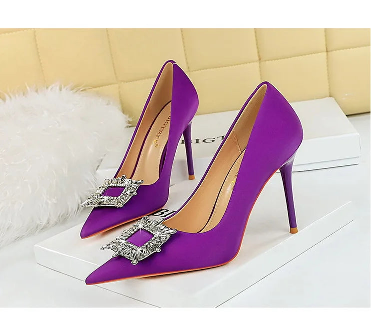 Women's Metal Rhinestone High Heels Silks Satins  Stilettos