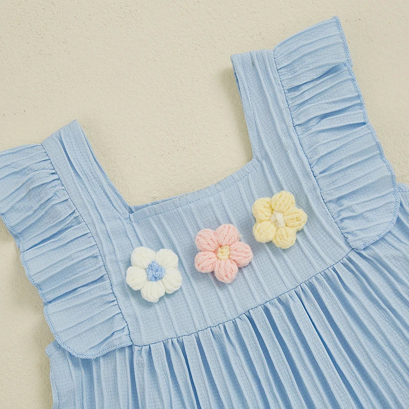 0-5Y  Kids Girls Dress Flower Embroidery Fly Sleeve Ruffles Hem Casual Summer A-Line Dress