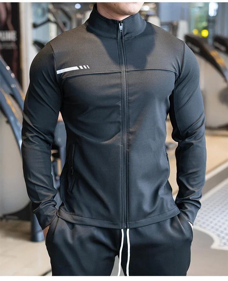 Men's Gym Fitness Running Sport Jacket Outdoor Workout Training Zipped Long Sleeve Shirt