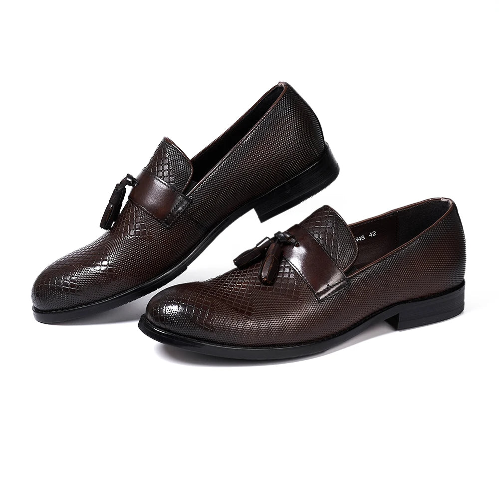 Men's Tassel Genuine Leather Slip on Daily Casual  Handmade Office Wedding Loafer Shoes