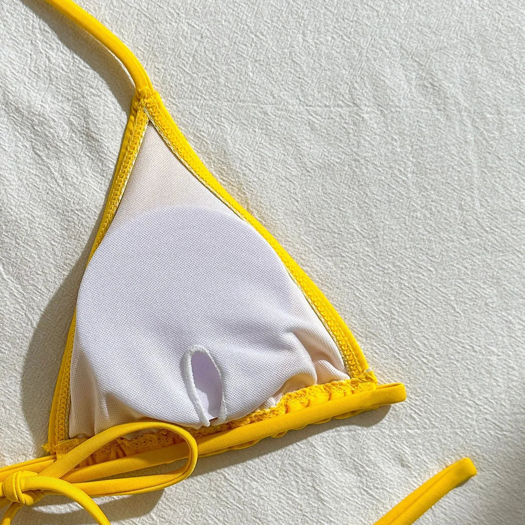 Women's Halter Bikini Set with Long Sleeve Cover-Up | Three-Piece Wire-Free Padded Swimwear