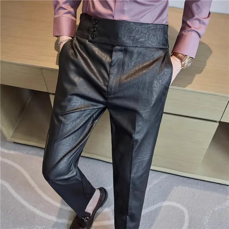 Men's Spring Autumn High Waist Smart Straight Trousers