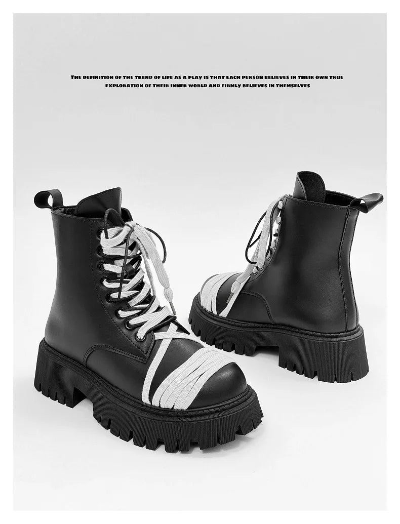 Men's Leather Platform Motorcycle Boots - Retro Street Ankle Sneakers