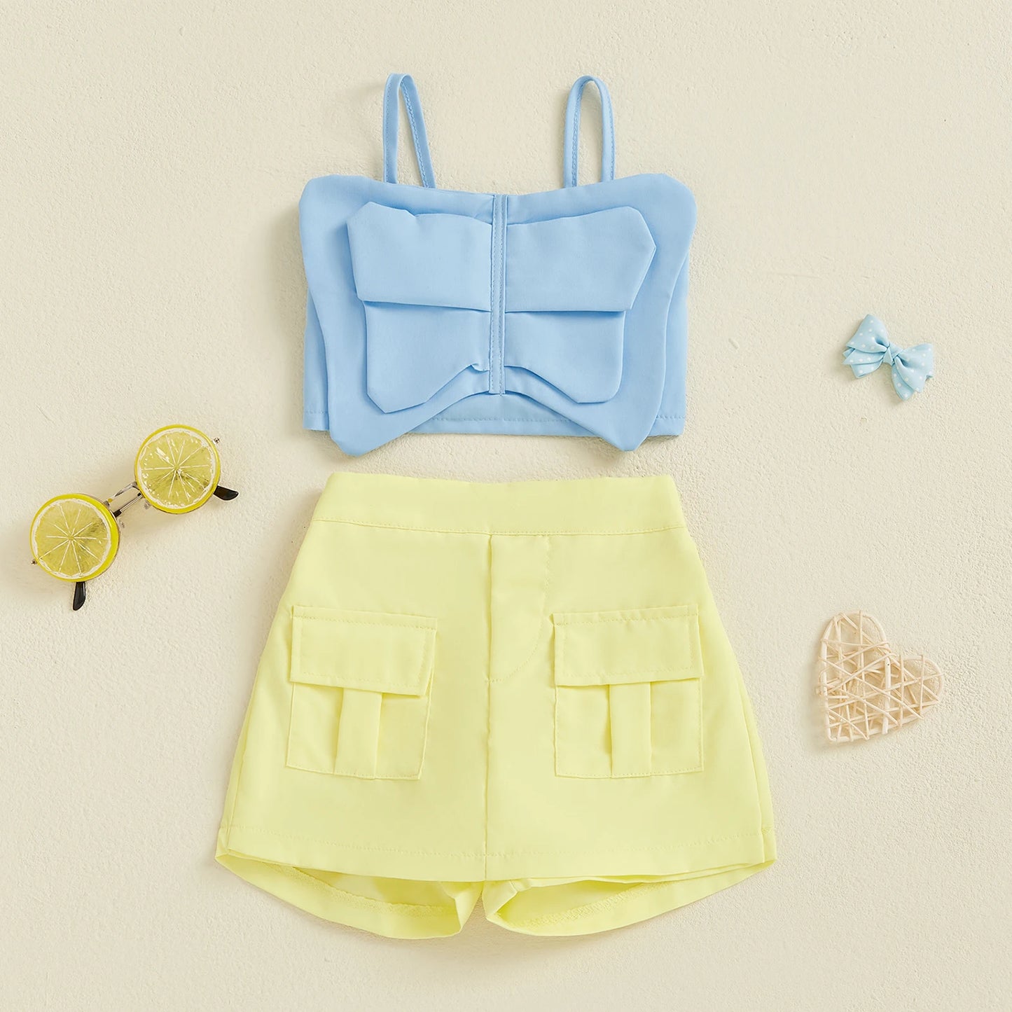 Kids Girls Summer Clothes Set 0-5Y  Butterfly Cami Top with Shorts 2PCS Set