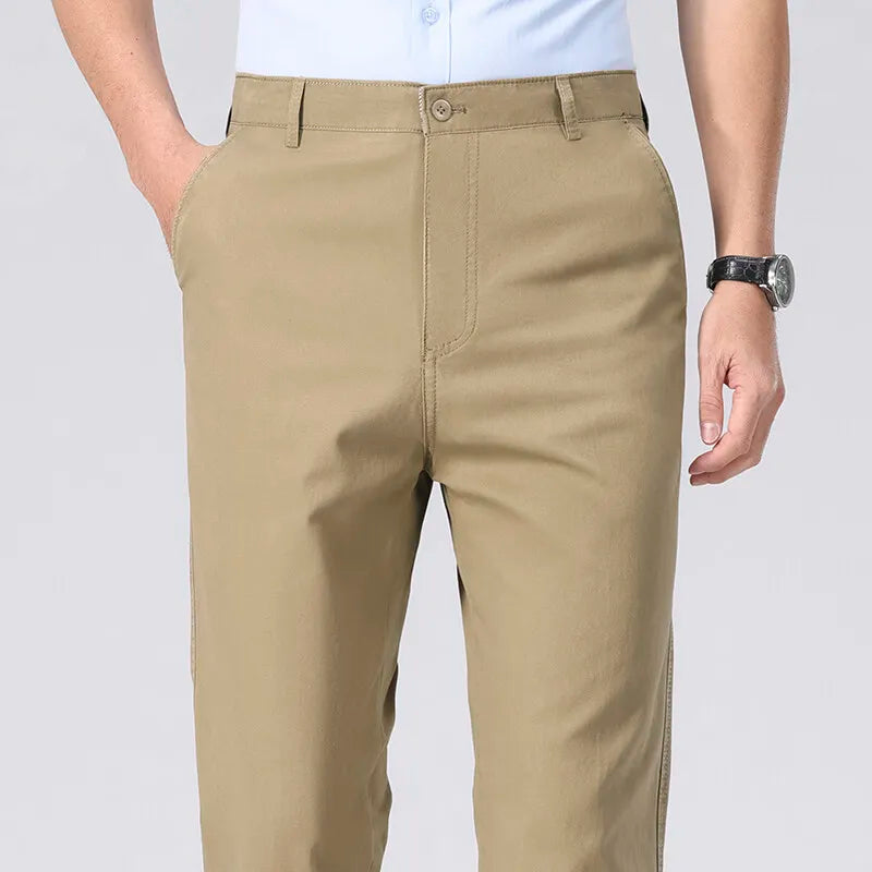 Men's Spring Summer Cotton Smart Casual Lightweight Zipper Fly Straight Breathable Trousers
