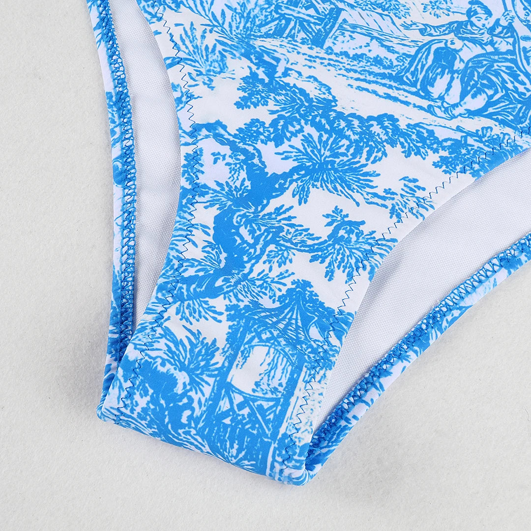 Women's Printed Strapless Bra Top & A-Line Maxi Skirt Three-Piece Beach Set