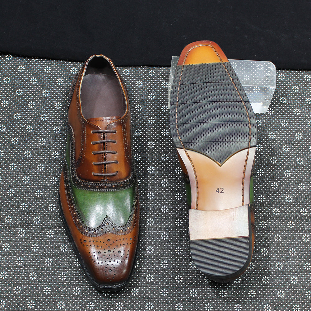 Men's Oxfords Genuine Leather Classic Wingtip Lace-Up  Wedding Party Business Office Formal Shoes