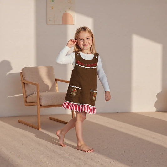 Kids Girls Christmas Autumn Winter Clothes Set - Long Sleeve Top & Ruffle Overalls Dress (1-4Y)