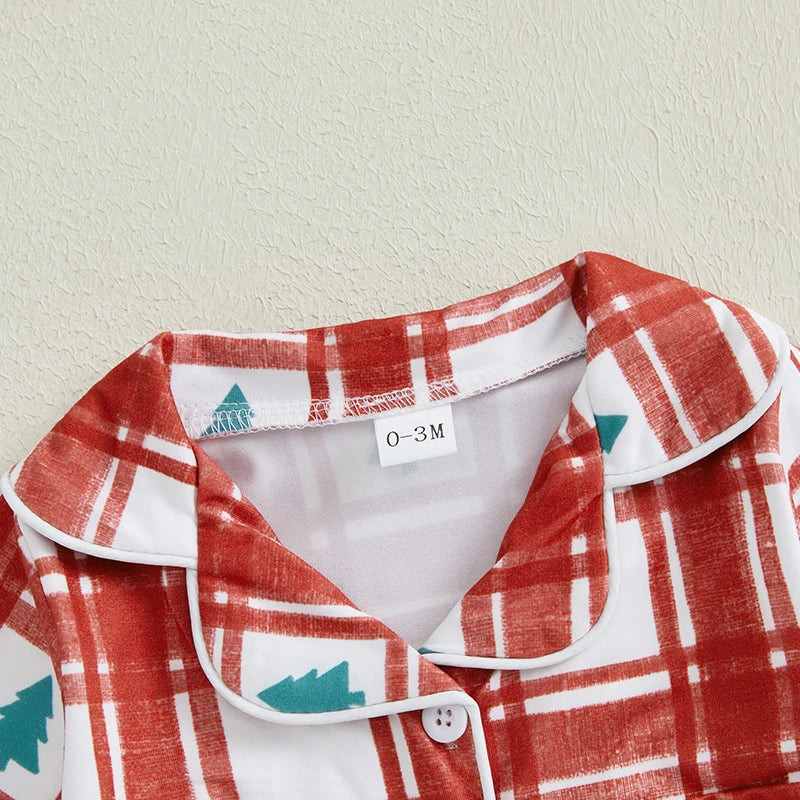Christmas Pajama Romper - Baby Boys Girls Xmas Tree Plaid Jumpsuit