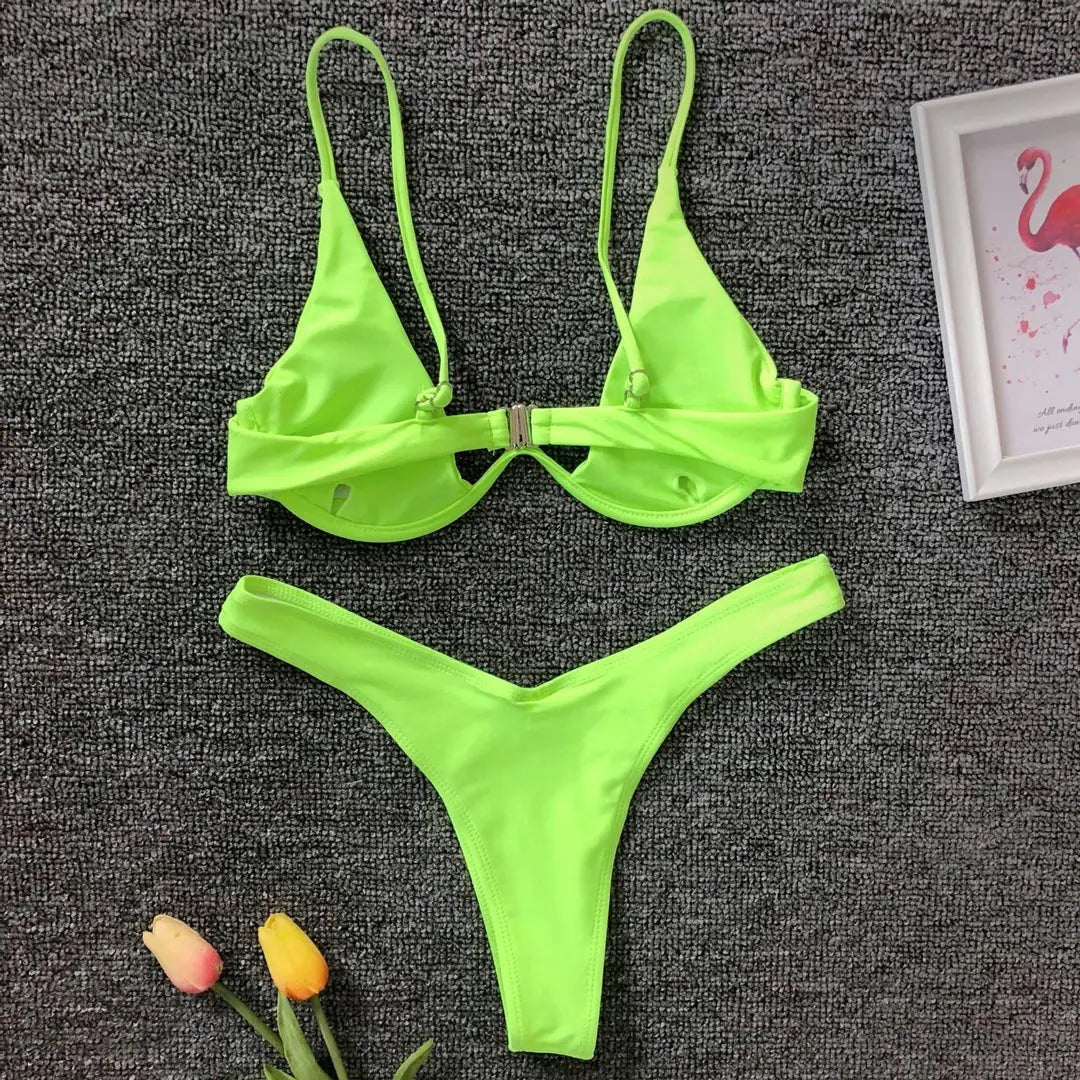 Women's V-Bar Underwired Bikini Set | V-Shape Wire Padded Two-Piece Swimwear