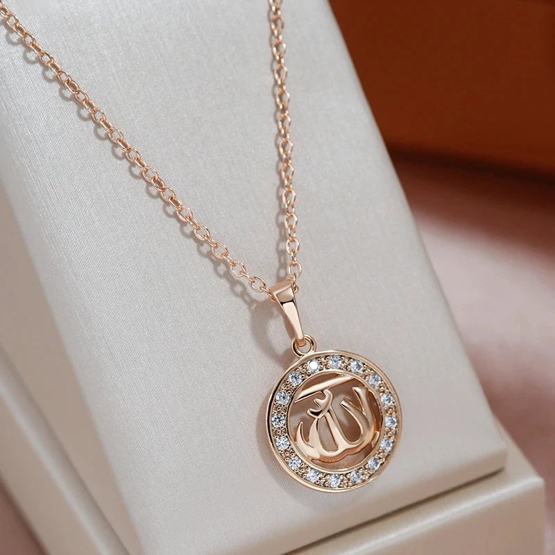 Women 585 Rose Gold Colour Natural Zircon Ethnic Hollow Pendants Necklaces