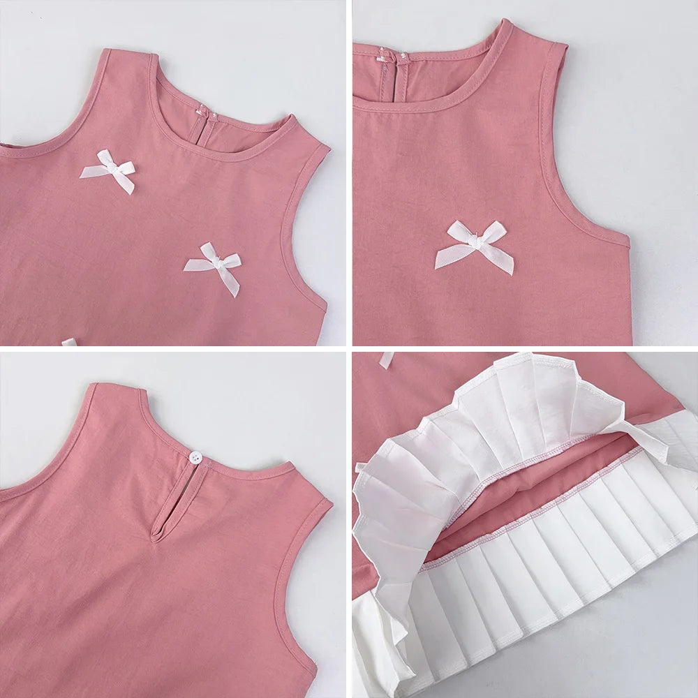 Girl's Summer Casual Round Neck Bow Sleeveless Princess Dress