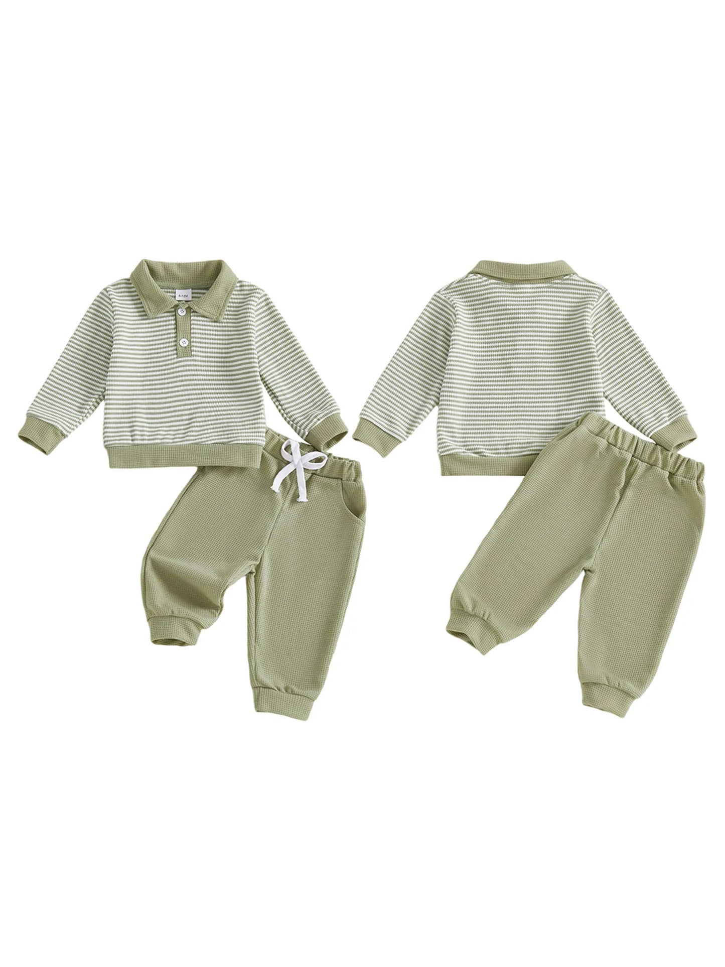 Baby Boys Striped Outfit Set - Long Sleeve Lapel Top with Pants (0-4Y)