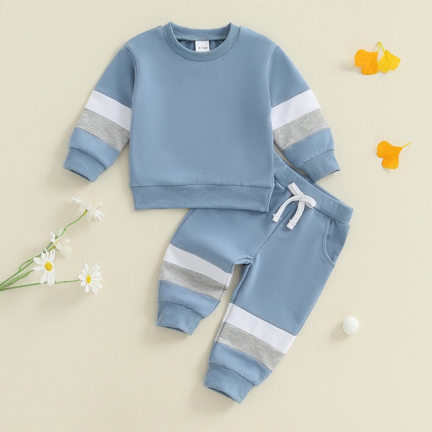 0-3Y Infant Baby Boys Casual Clothes Set Patchwork Long Sleeve Pullover Sweatshirt with Elastic Waist Pants