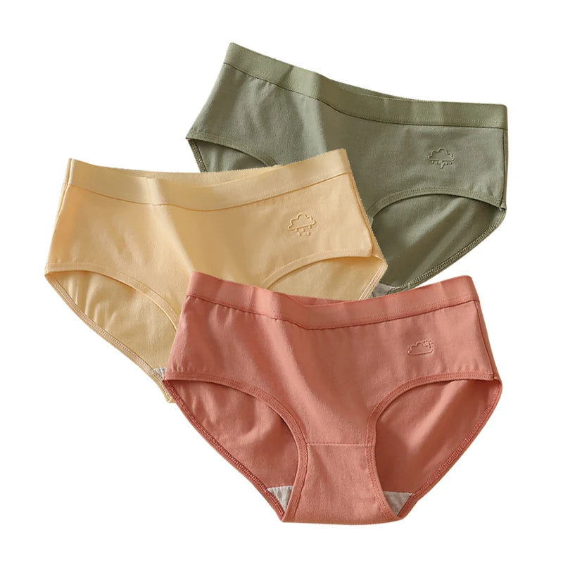 Women's 3Pcs/Set Cotton Sports Underwear  Seamless Panties Low-Waist Solid Briefs  High Stretch Breathable Soft Lingerie