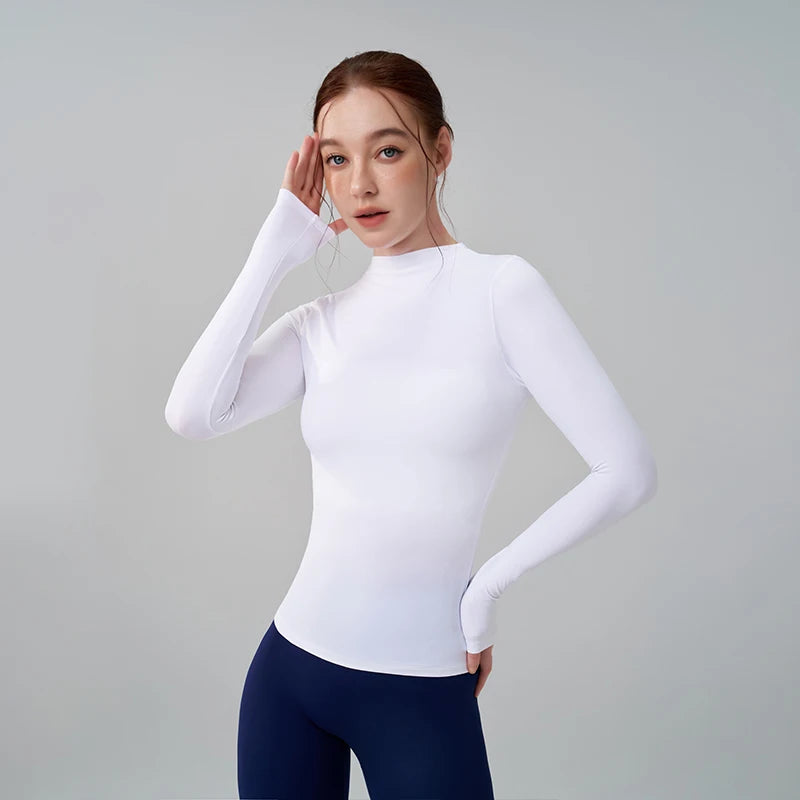 Half-High Collar Slim Fit Yoga Top - Long Sleeve Pilates Fitness T-Shirt